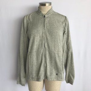 Hurley Women's Floral Palm Leaves Palmer Bomber Fleece Jacket Grey Heather Sz M